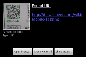 Screenshot eines eingescannten QR-Codes