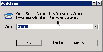 Windows-Ausführungs-Dialog: "regedit"